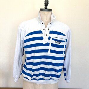 80's Trader Bay Sweatshirt - Polo Pullover - Striped - Blue & White - Size XL